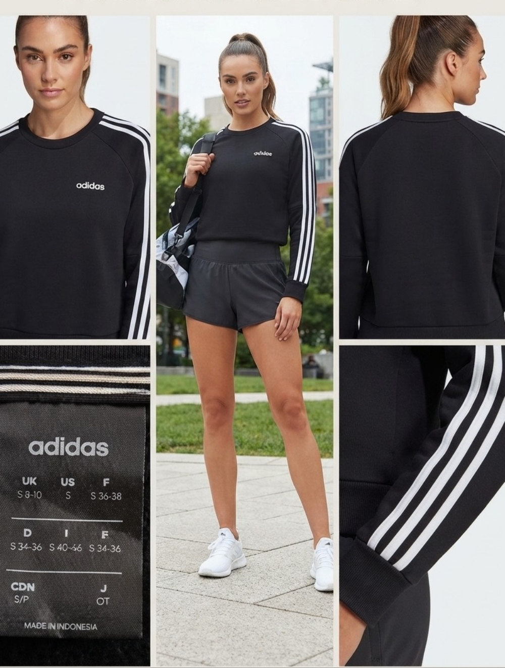 adidas 3-Stripes Black White Crewneck Athletic Sweatshirt Pullover Size